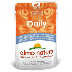 5+1! ALMO NATURE CAT DAILY COD & SHRIMPS kaķu konservi Menca, garneles 70g